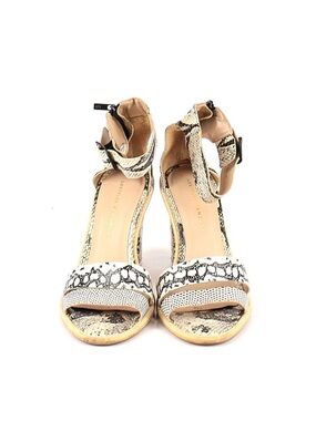 Loeffler Randall Snake-Print Ankle Strap Sandals in Beige and Black